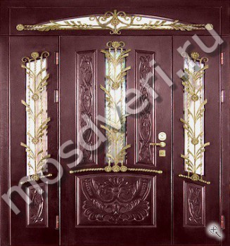Эксклюзивная трехстворчатая парадная дверь с верхней вставкой - купить от производителя Мосдвери Эксклюзивная трехстворчатая парадная дверь с верхней вставкой